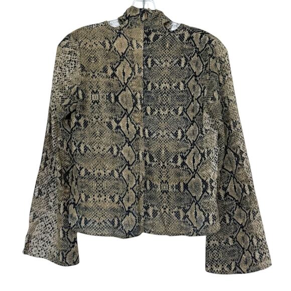 Olivaceous Snakeskin Long Sleeve Blouse Collared Deep V-Neck Shirt Size Small - Picture 2 of 8